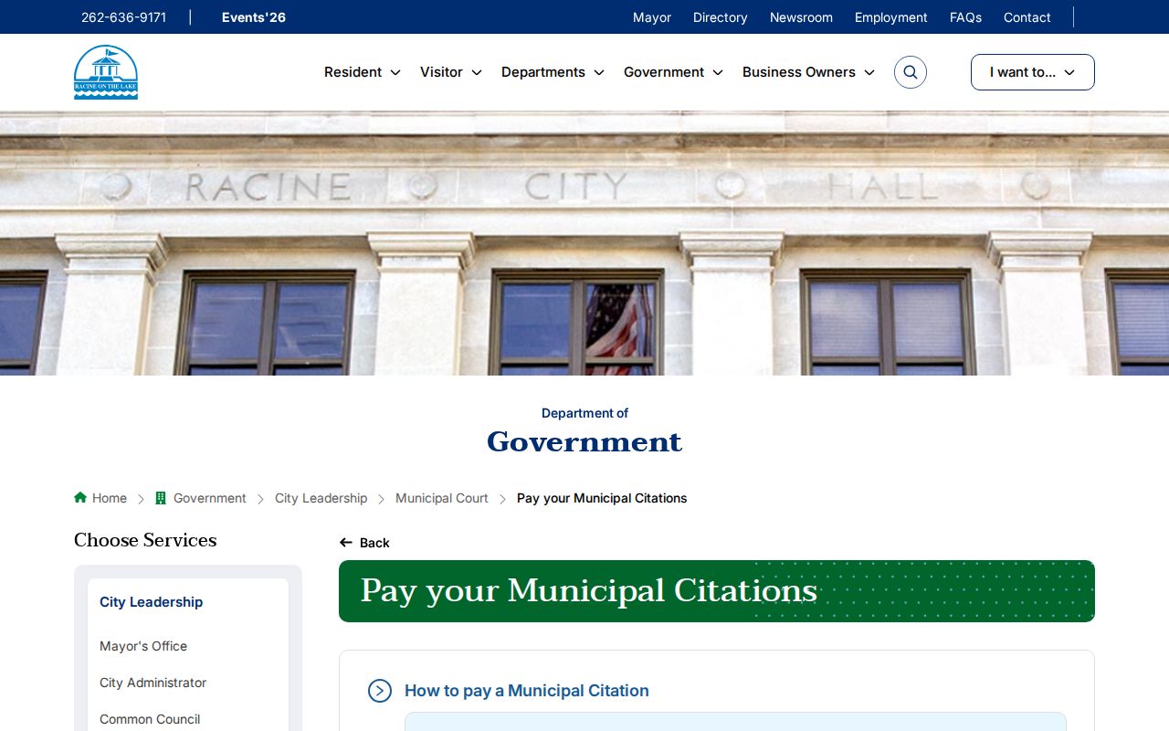 Racine Point and Pay municipal citation payment page