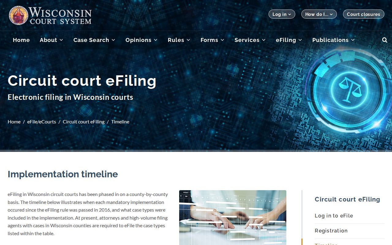 Wisconsin circuit court eFiling rollout timeline