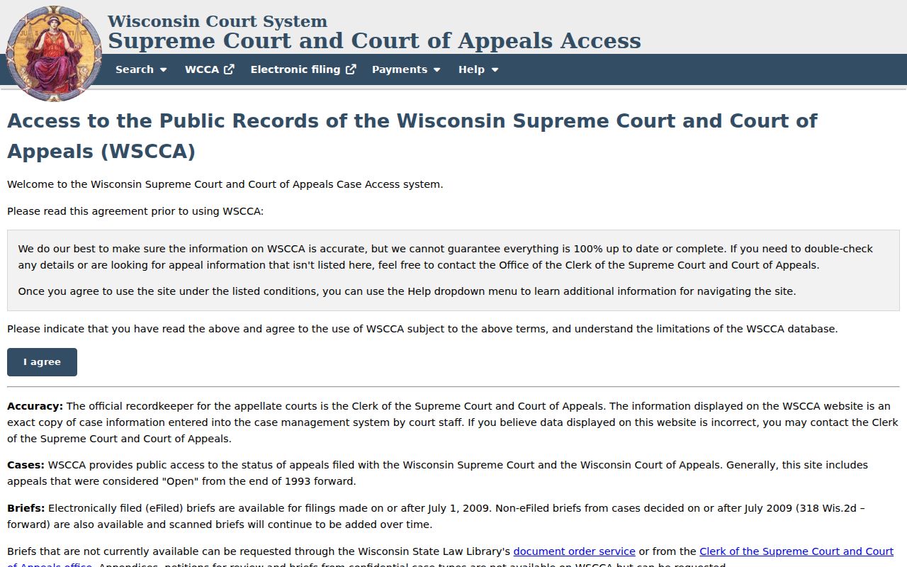 Racine County court docket appellate search through WSCCA
